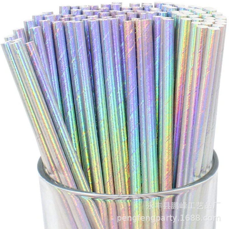 В наличии прямые волосы лазерная бумага соломинка одноразовая цветная бумажная соломинка жемчужная пленка радужная соломинка