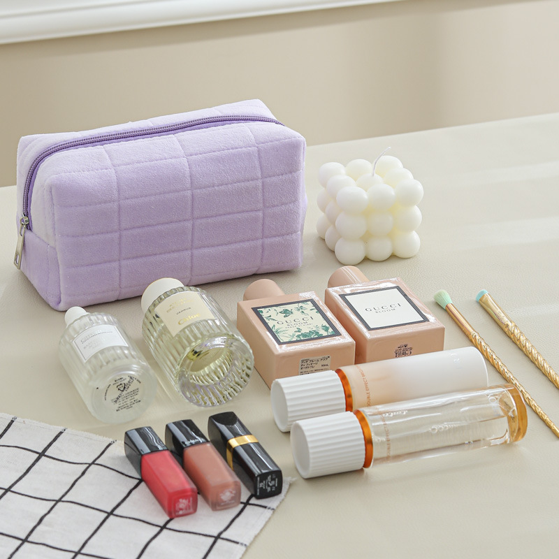 Cross-border Flannel Cosmetic Bag Pillow Bag Spot Ins Pencil Bag Japanese Style Simple Large Capacity High-value Plaid Storage