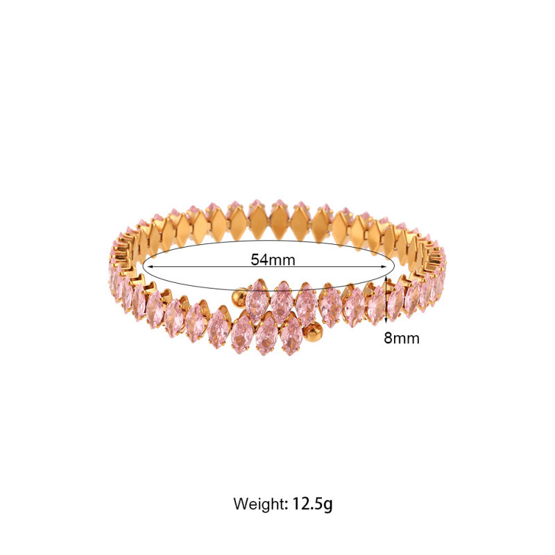 European and American Ins Fashion Niche Accessible Luxury Bracelet Jewelry Women's Stainless Steel Luxury Full Diamond Marquise Zirconia Open Bracelet