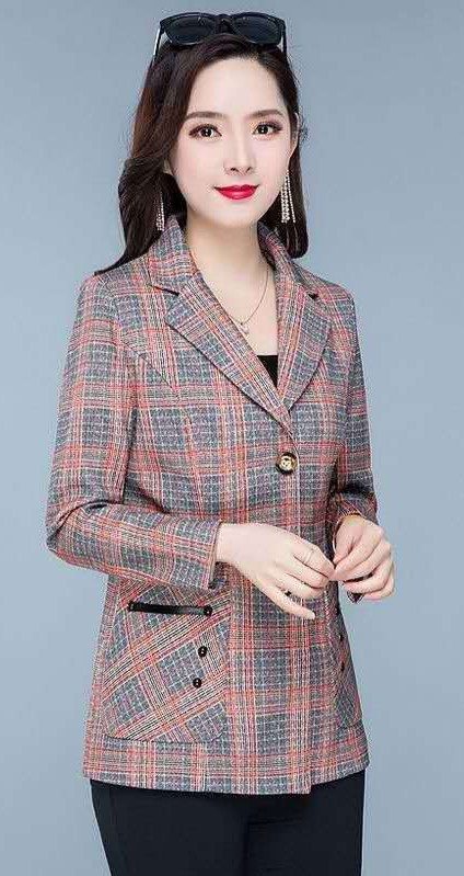 Middle-aged and elderly plaid plus size women's suit mom wear fashionable western style single layer suit mom clothes New plaid suit