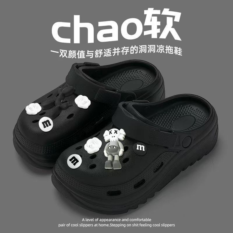 Новые мультяшные тапочки для женщин, уличные туфли с закрытым носком, нескользящие, пляжные тапочки