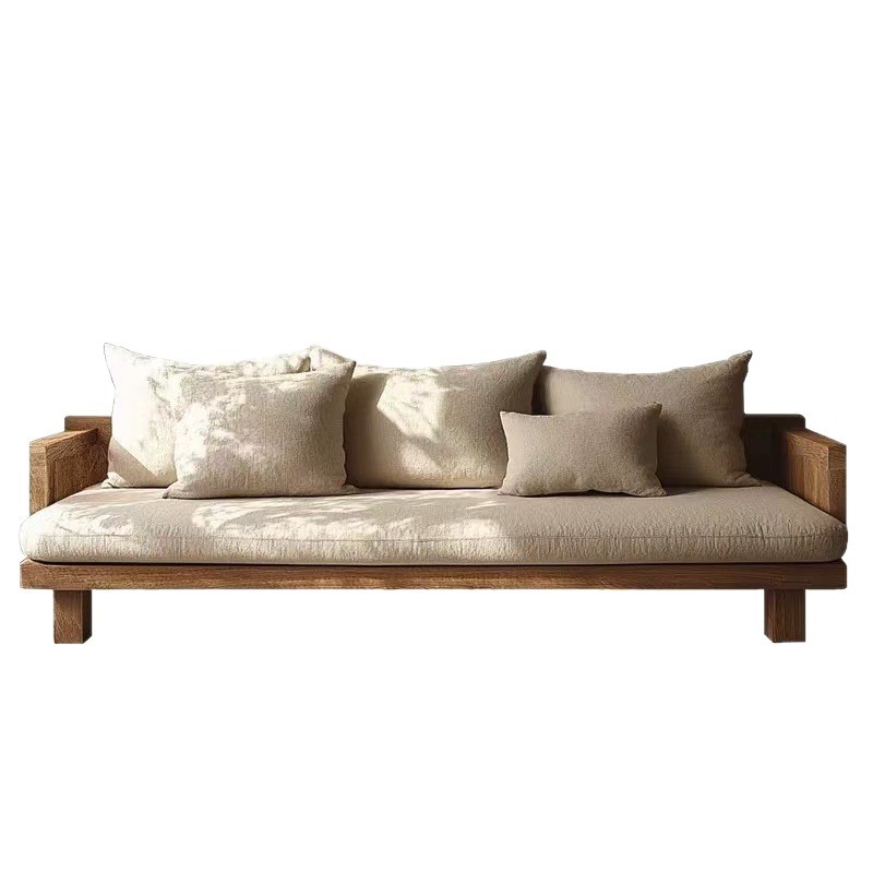 Solid Wood Sofa Quiet Style Vintage Living Room Sofa Homestay Villa Old Elm Sofa Small Apartment Double Sofa