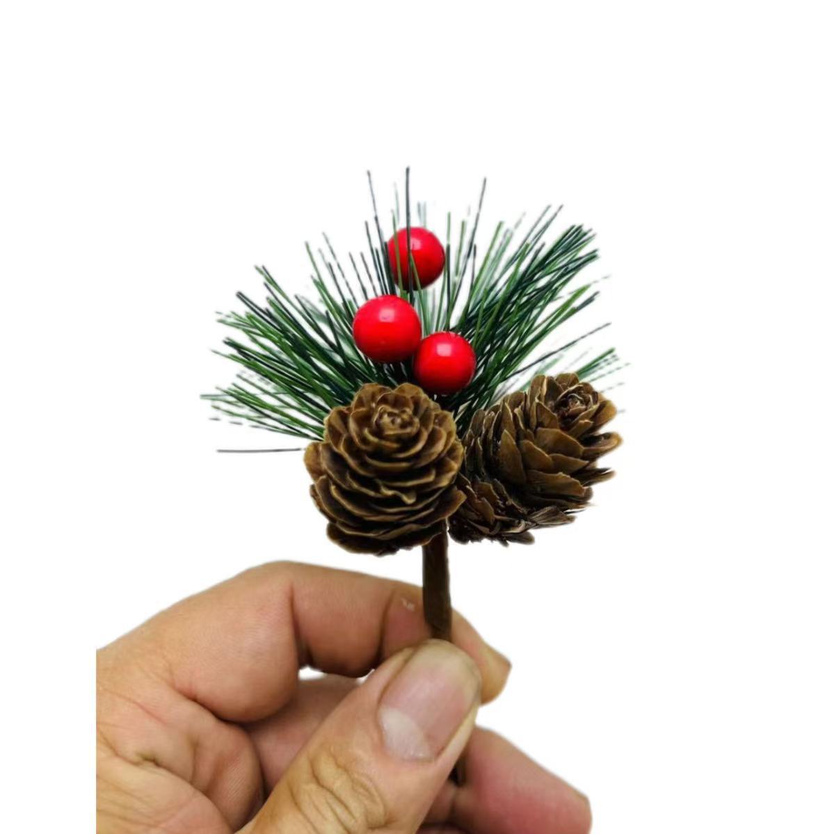 Подарочная коробка для Рождества, имитация сосновых иголок, красные ветки, украшения для елки