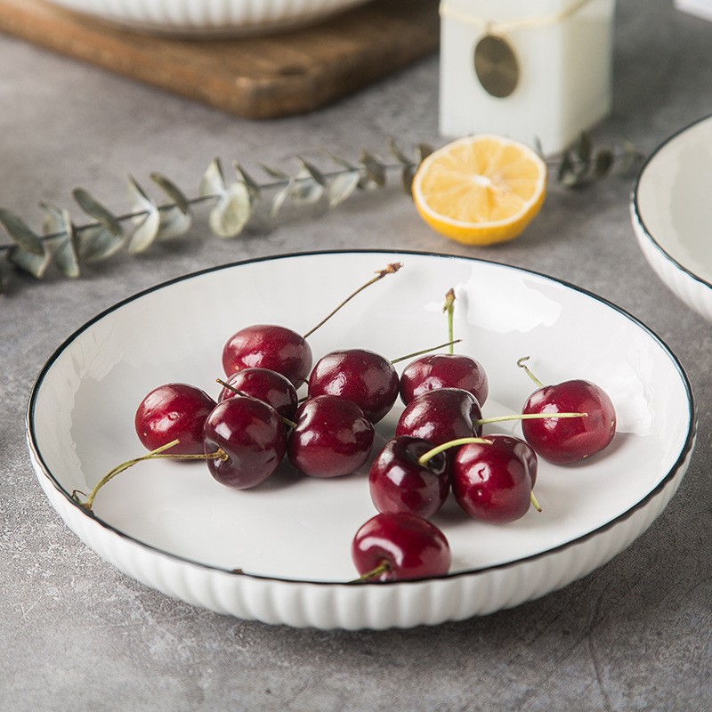 Vertical Pattern Non-Slip Simple Accessible Luxury Household Ceramic Tableware Set Bowl Plate Noodle Soup Bowl Fish Plate Free Combination Gift