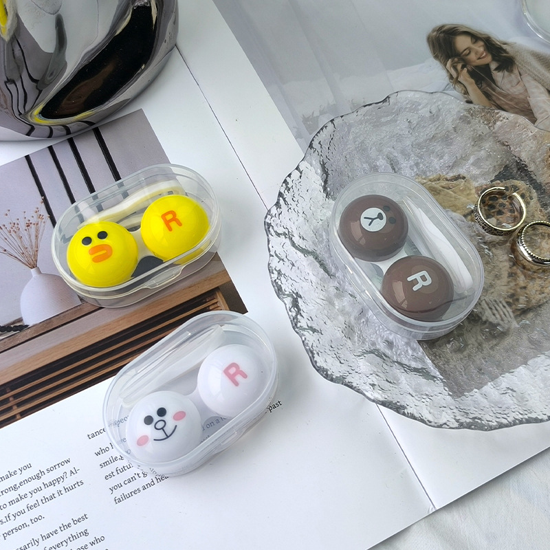 Transparent Simple Contact Lens Box Cute Cartoon Double Box Companion Box Care Box Small Color Box Wholesale Ready Stock