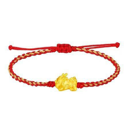 Pure Gold 999 Pixiu Baby Bracelet 3D Hard Gold Small Pixiu Birth Year Braided Anklet Pixiu Transfer Beads on Behalf of