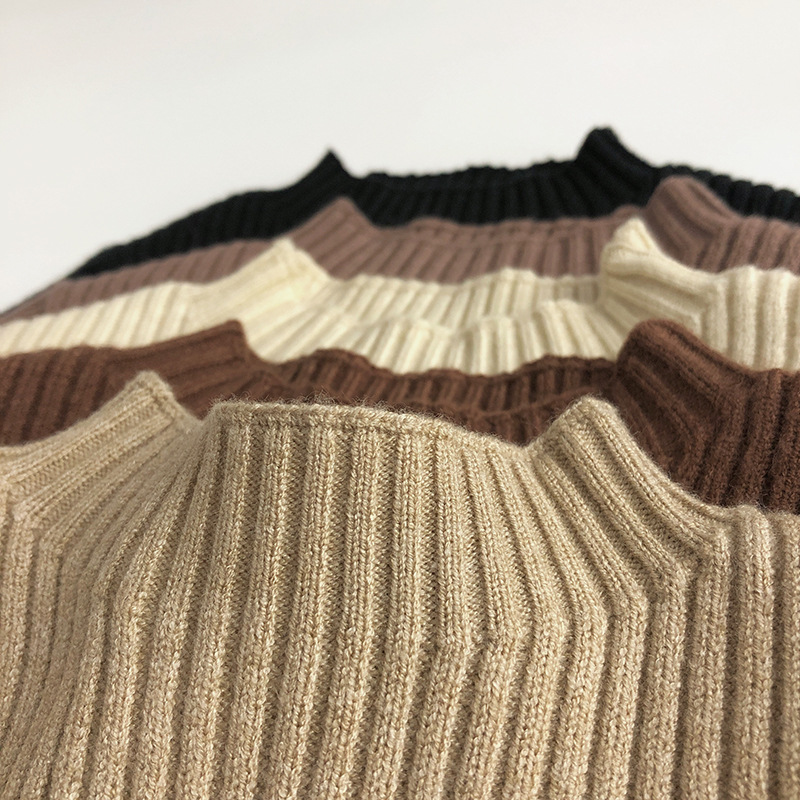 Earth color ~ skin-friendly stretch ~ Korean style children's half turtleneck sweater pit men's and women's baby slim-fit knitted T-shirt base