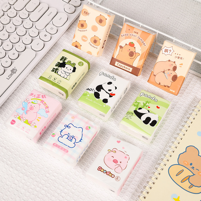 Cartoon Nine-Pack Toilet Paper Solid Color Small Pack Tissue Household Outdoor Student Portable Tissue Small Pack Handkerchief Paper