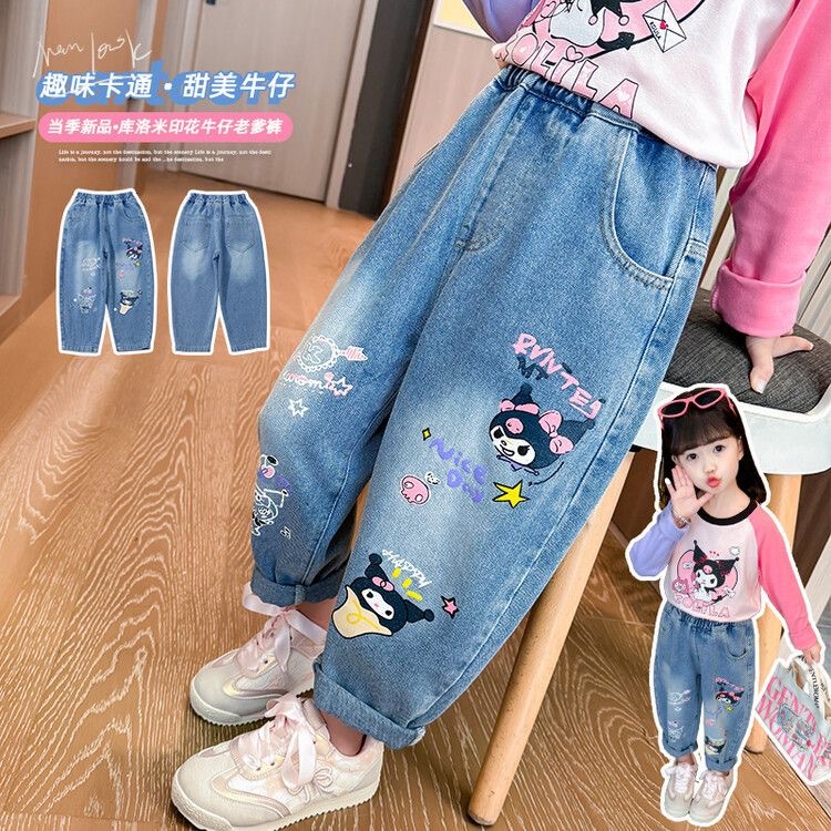 Детская одежда Джинсы для девочек 2025 Весна и осень Новые Корейский стиль Западный стиль Повседневные брюки для детей