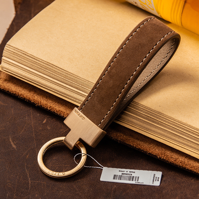 Feeling hand rope cowhide simple key chain pendant personalized car chain ring for men and women couples hanging stars