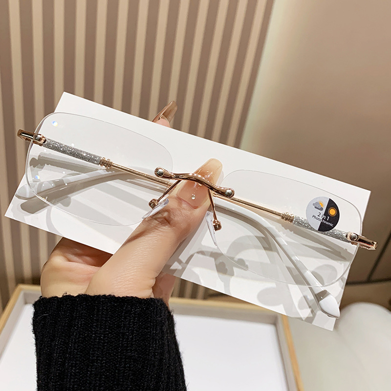 New Smart High-Definition Frameless Anti-Blue Light Reading Glasses, Outdoor Photochromic Anti-Uv Eye Protection Reading Glasses