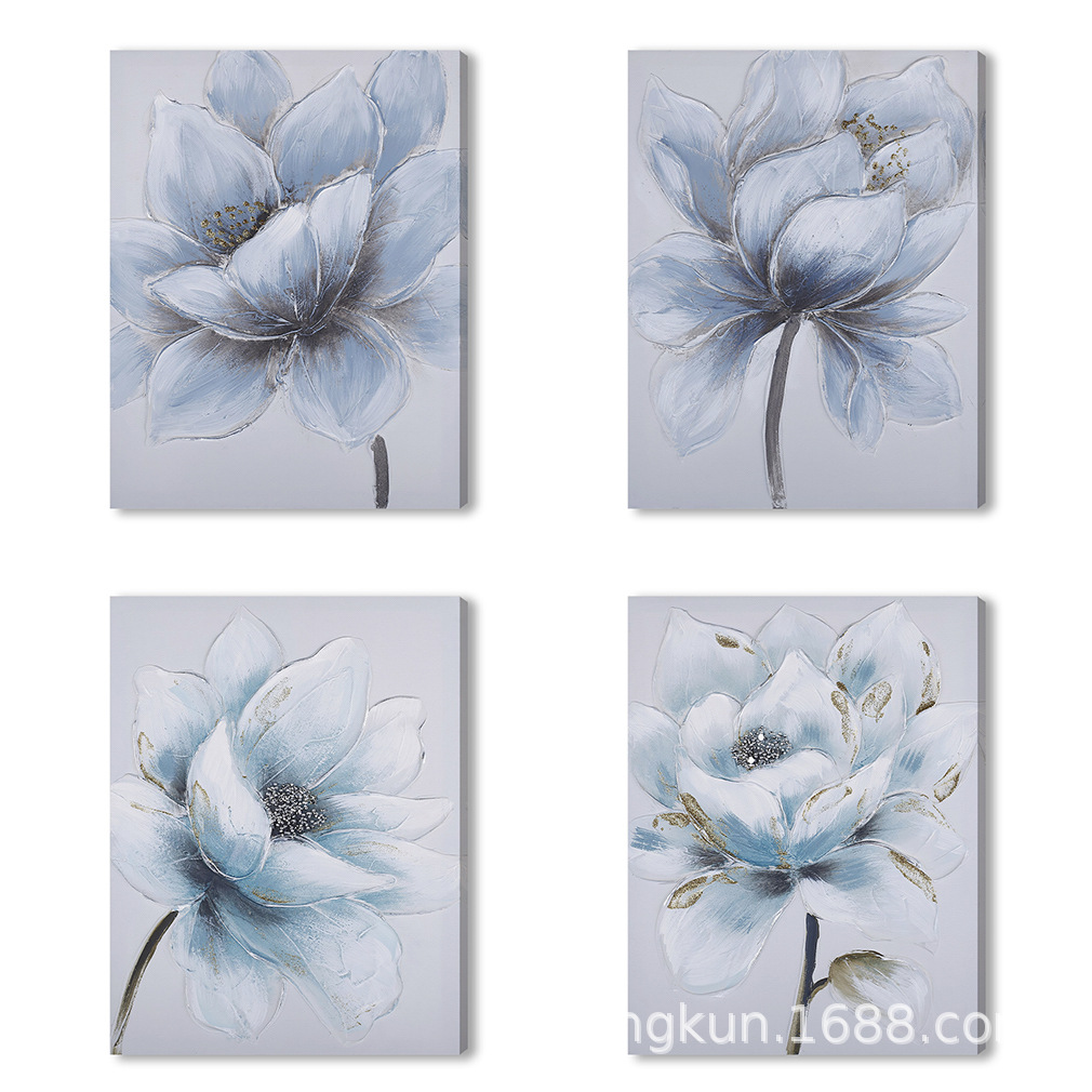 Современная простая картина с синими цветами на холсте для гостиницы, украшение для гостиной, спальни и входа