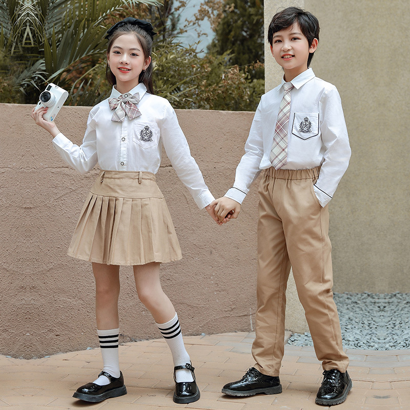 Primary School Uniforms, Spring & Fall Kindergarten Uniforms, Kidsren's Class Uniforms, Performance British Preppy Style Shirts for Boys and Girls