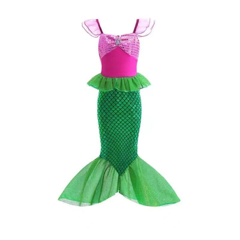 Girls' Mermaid Small Flying Sleeve Sequin dress Children's Baby's Western Style Sleeveless Princess Dress Baby's Fish Tail Long Dress