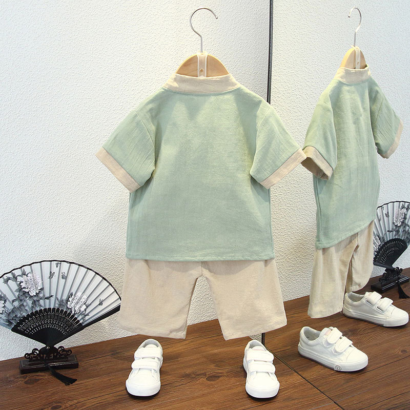 Boys' Hanfu Chinese Style Tang Suit Children's Traditional Outfit for First Birthday Ceremony, Baby Boy Summer Outfit with Cloud Embroidery