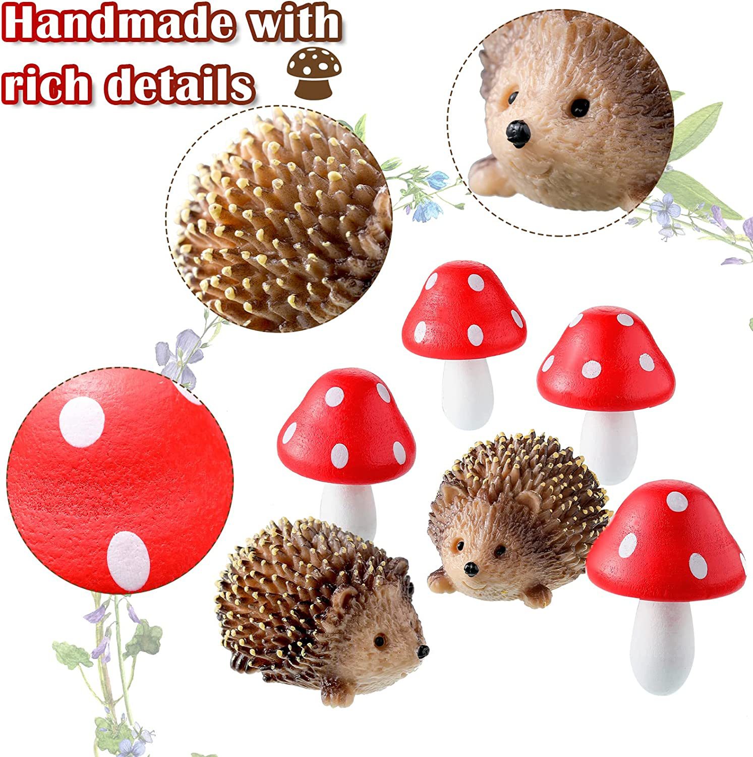 Garden accessories resin hedgehog and wood mushroom miniature garden accessories fairy garden bonsai micro landscape