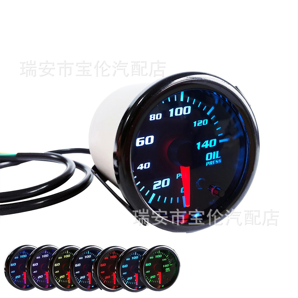Auto Parts 2'' 52mm Oil Pressure Gauge Instrument and Sensor, with 7-Color Automotive Digital Led 0-140 Psi