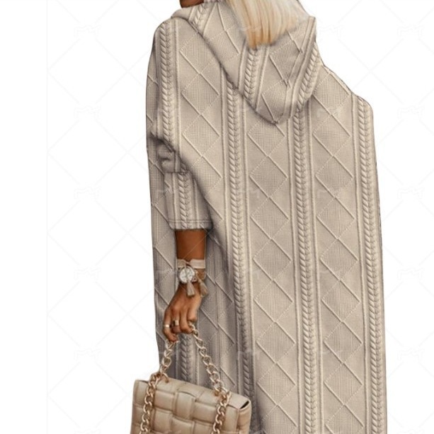 2023 autumn and winter new ladies foreign trade Europe and the United States cross-border Amazon twist texture hooded long trench coat