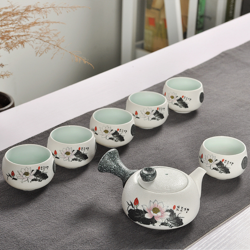 Complete set of teacup snowflake glaze tea set kung fu tea set ceramic creative small gift teapot Dehua wholesale portable