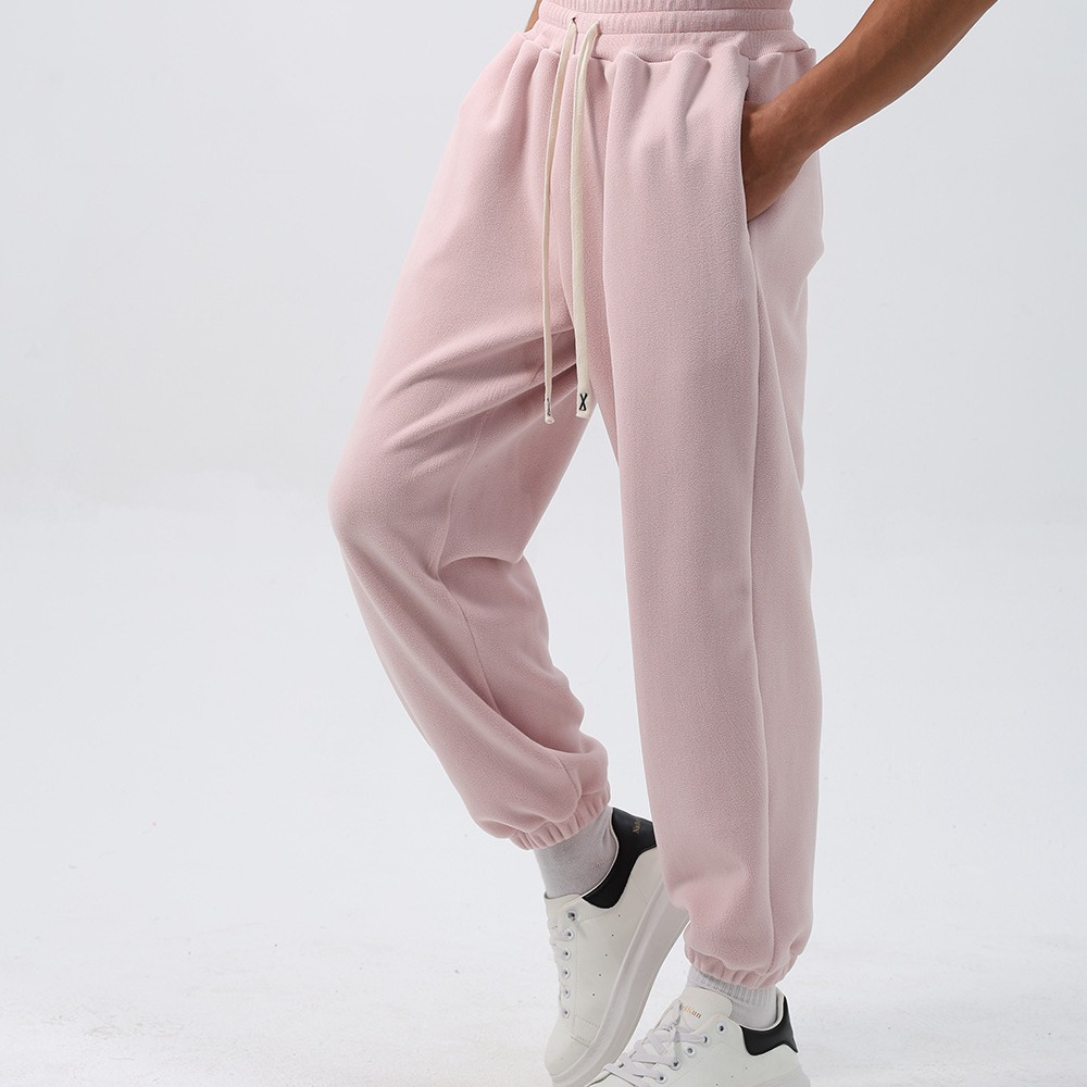 Autumn and winter sports suit men's loose long-sleeved round neck coat fleece-lined thickened trousers double-sided polar fleece two-piece set