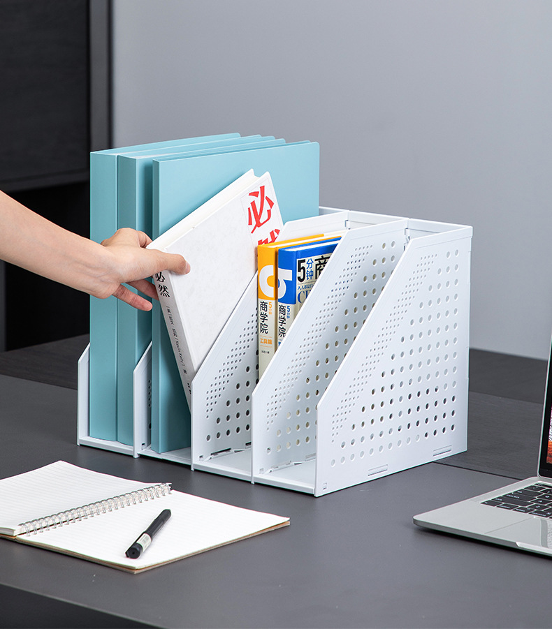 Deli 78996 Folding Four-Column File Stand Bookstand Foldable File Box Small Fresh Desktop Stationery Storage Box