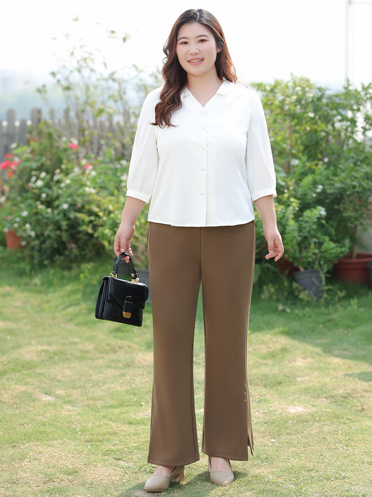 Plus-Size Women's Flared Casual Pants with Fleece Lining, 2025 Winter Fashion, Elastic Waist, High-Waisted, Stylish, Large Size Women's Bell-Bottom Pants