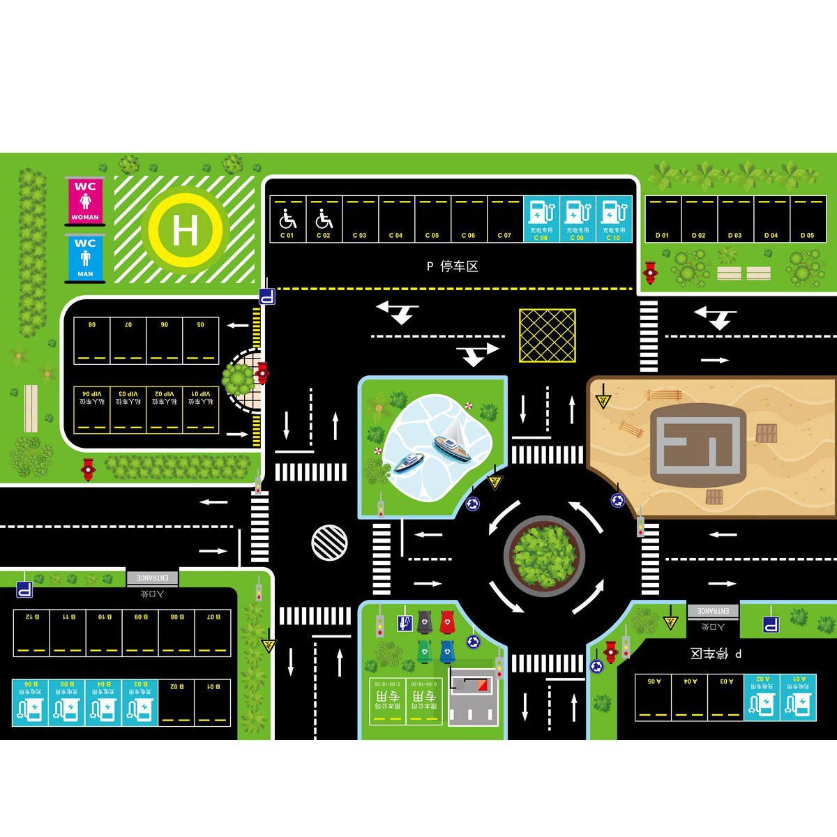 Cross-Border Amazon Toy Car Scene Map Dinosaur Animal City Traffic Parking Lot Non-Woven Game Mat