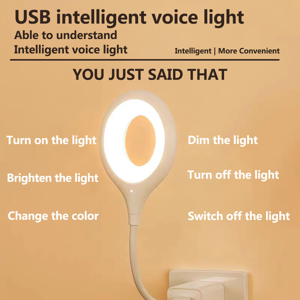 Cross-Border USB Voice Light Smart English Voice-Activated Light Mini Three-Speed Adjustment Portable Night Light Wholesale