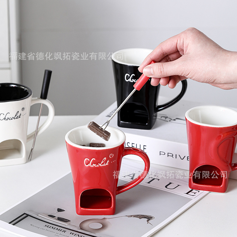 Cross-border solid color medium temperature ceramic chocolate fondue cup cheese chocolate hot melt cup cheese butter heating cup