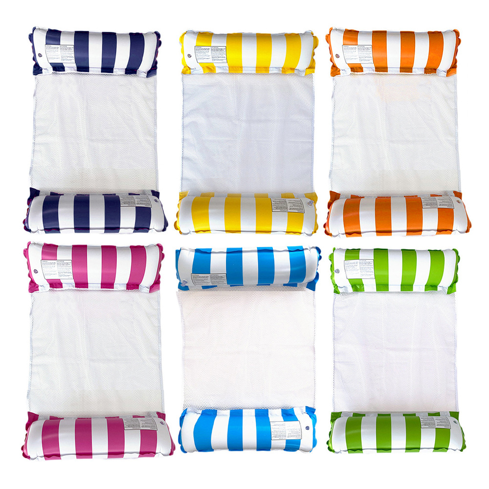 Cross-border Summer PVC Inflatable Floating Row Foldable Striped Floating Bed Water Inflatable Lounger Swimming Pool Hammock Floating Row