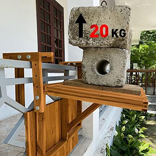 Cross-Border Folding Balcony Deck Table Solid Wood Outdoor Hanging Railing Table Acacia Wood Modern Style Adjustable Folding Table