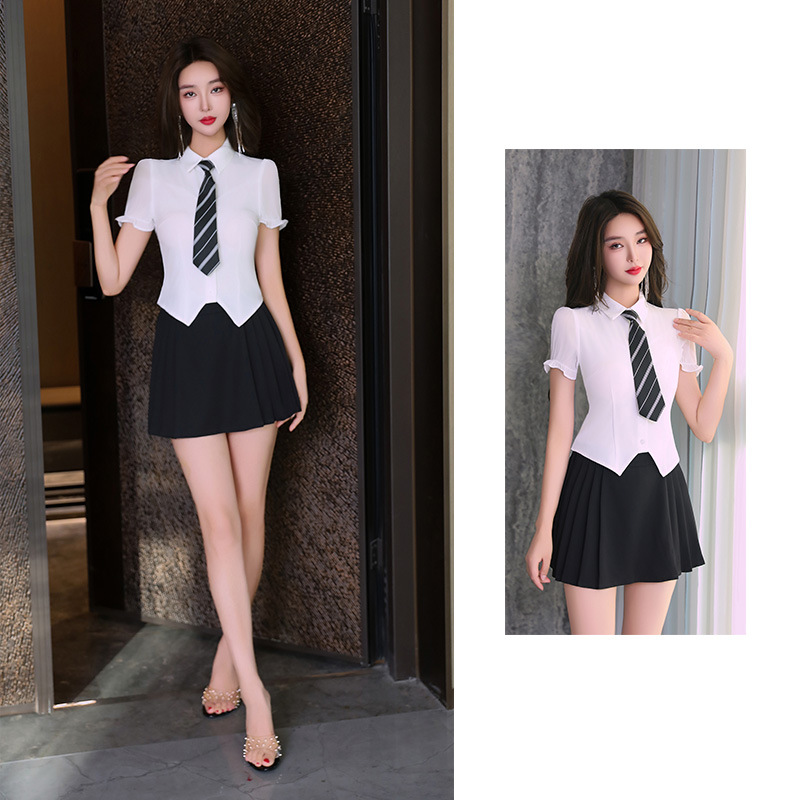8229 New Foot Bath Foot Therapy Technician Work Clothes Hotel Sauna Women's Temperament Shirt Pleated Skirt suit