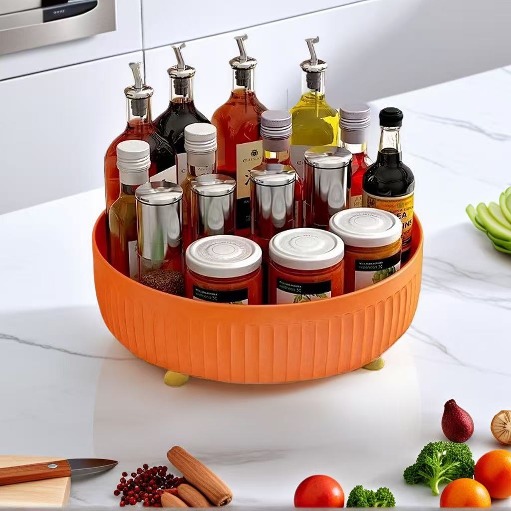 Kitchen Rotatable Spice Plant Rack Multi-Functional 360-Degree Seasoning Soy Sauce Vinegar Storage Rack Accessible Luxury Fruit Plate