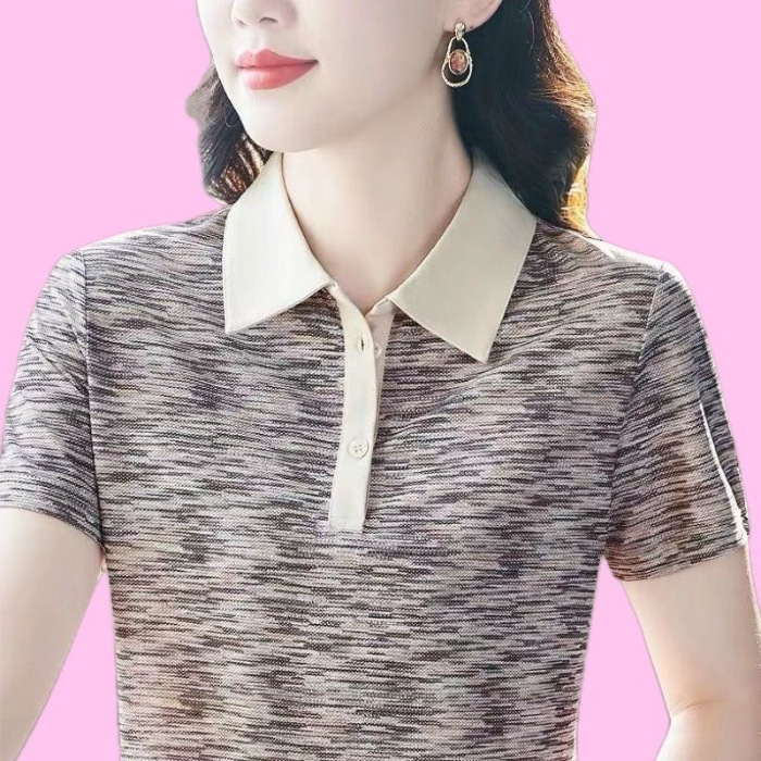 Short-sleeved T-shirt Summer New Middle-aged and Elderly Mother's Casual Top Middle-aged Women's Stylish Age-reducing Slimming Base Shirt