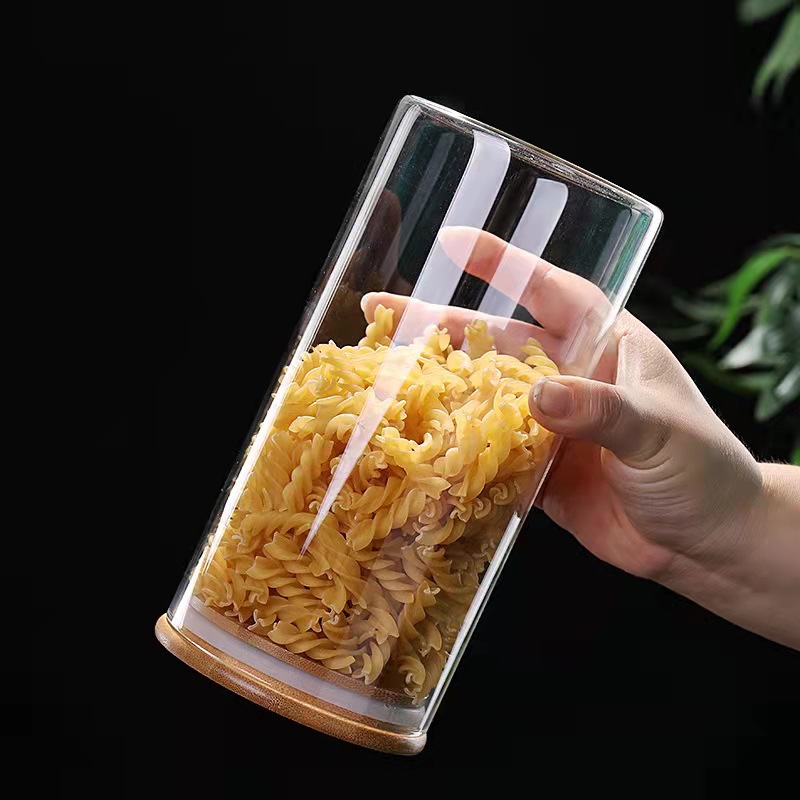 Wholesale Glass Storage Jar Bamboo Lid Tea Storage Bottle Borosilicate Round Glass Sealed Jar for Cereals