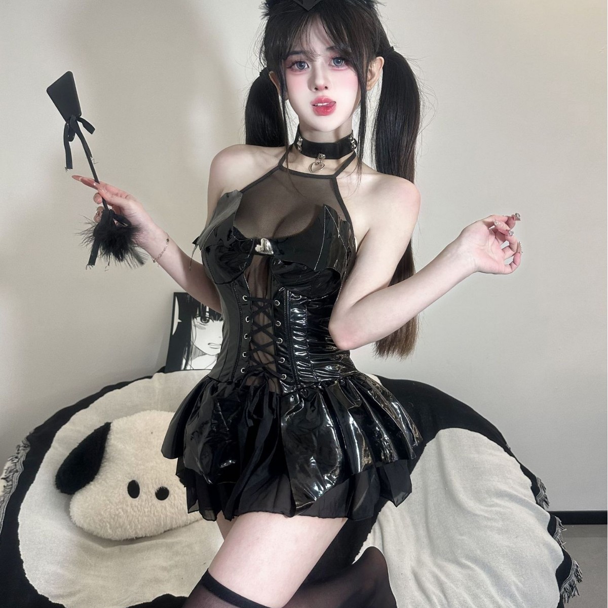 Sexy Pajamas Women's Sexy Underwear Tight Patent Leather Demon Temptation pu suit Secondary Role Playing Clothing 2850