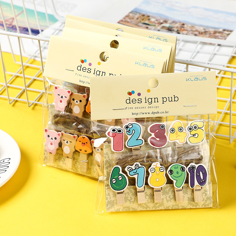 Kindergarten Classroom Photo Wooden Clip Colorful Cute Wooden Clip Wall Hanging Decorative Note Hemp Rope Clip Set Wholesale