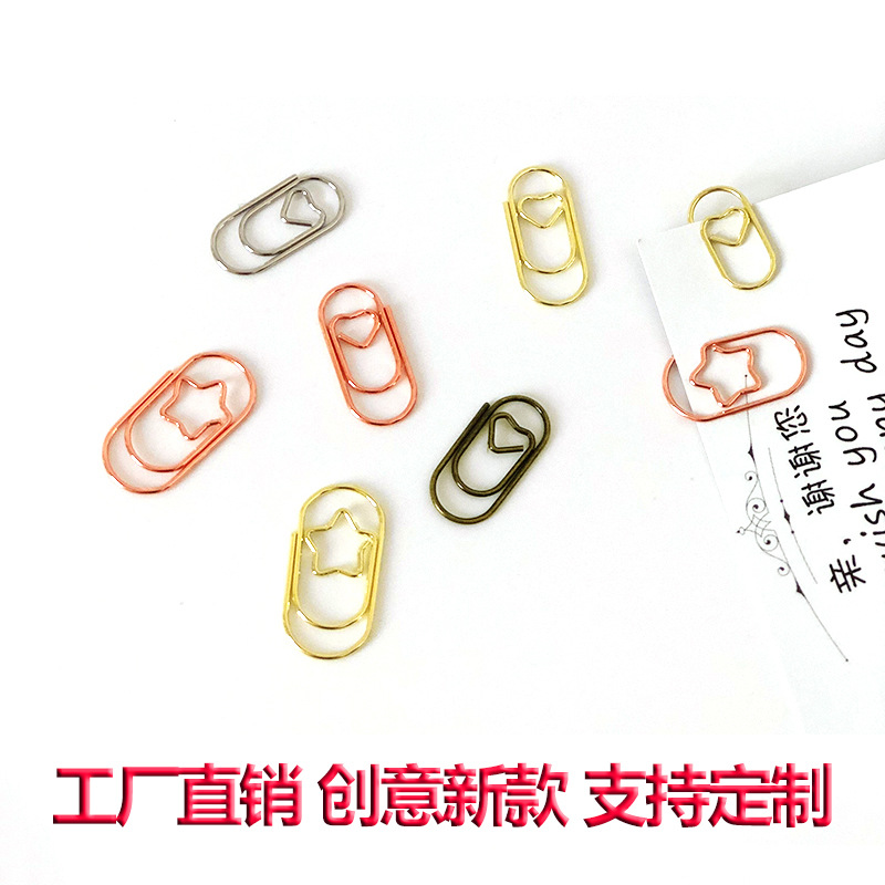 Cute mini love paper clip wholesale small star metal paper clip antique 20mm heart clip