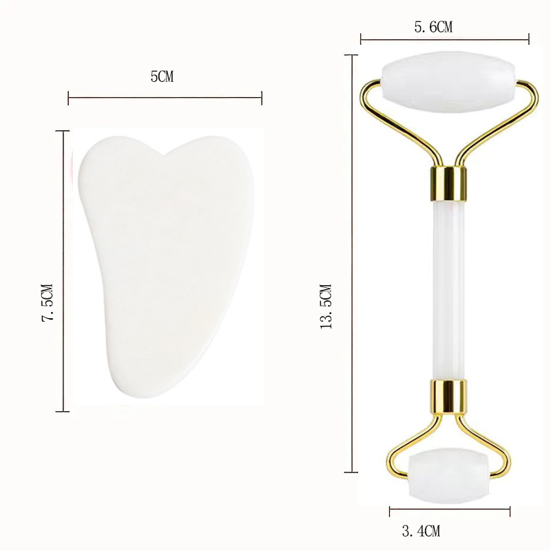 Face roller powder crystal plastic double-head roller massager heart-shaped facial eye massage scraping combination suit