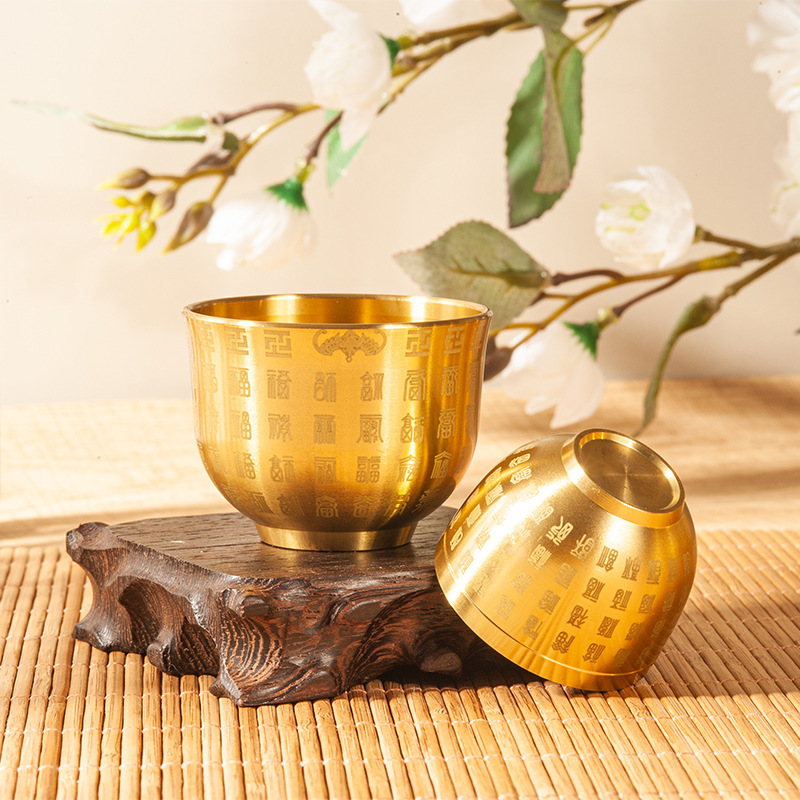 Brass Rice Jar Chinese-Style Fortune Cup Feng Shui Ornament Treasure Bowl Five Emperors Coins Copper Coins Manufacturer Wholesale