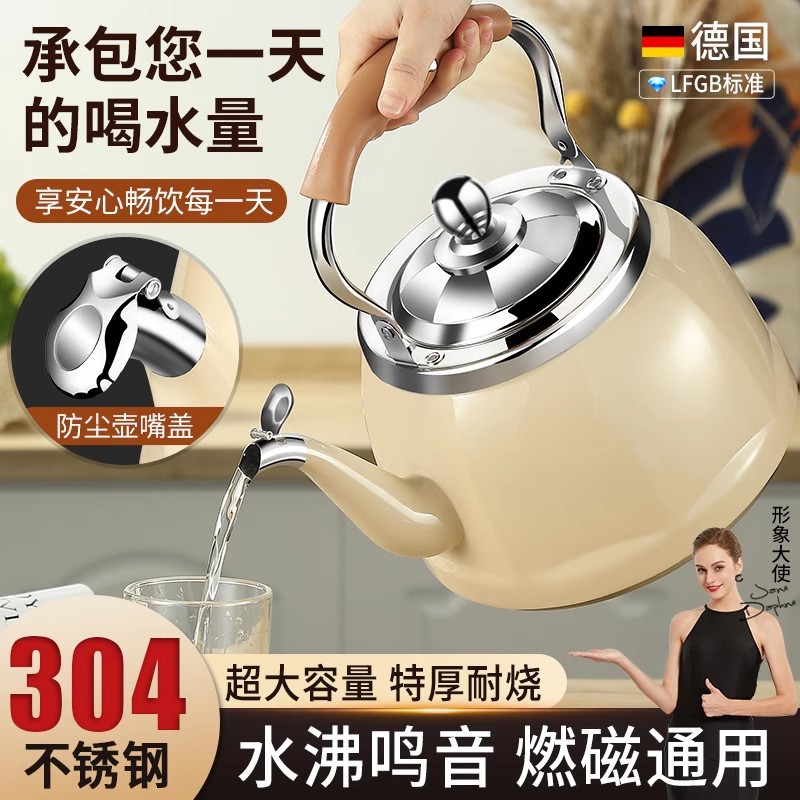 Чайник из нержавеющей стали 304, большой емкости, свисток, кипятильник для газа и электричества на плите