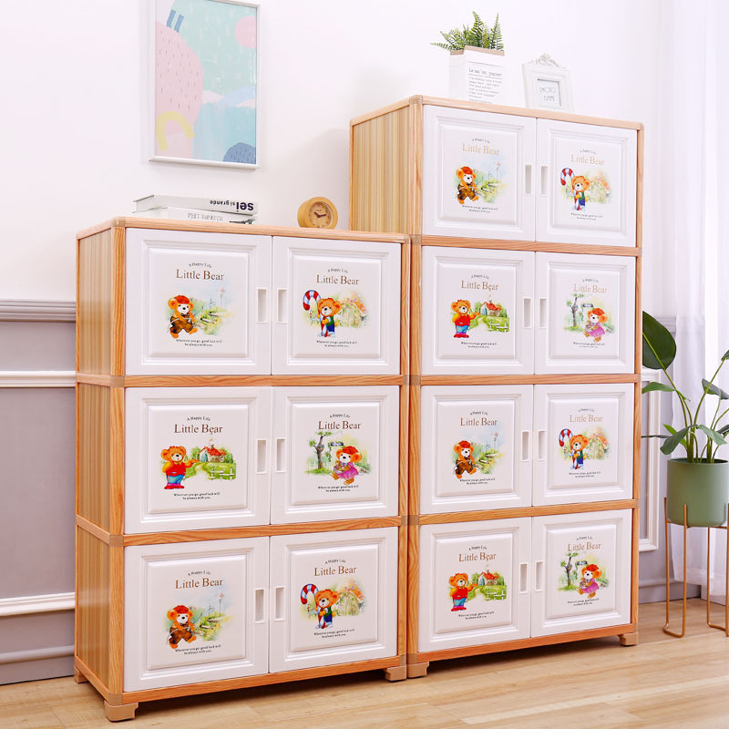 Double-Door Storage Cabinet Large Thickened Plastic Children's Wardrobe Combination Storage Chest of Drawers Baby Child Wardrobe
