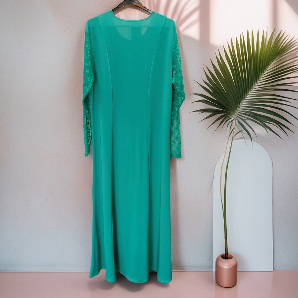 Customized Muslim Clothing Abaya Lace Sleeve Robe Middle Eastern Women's Dubai Round Neck Dress Cross-Border Large Size