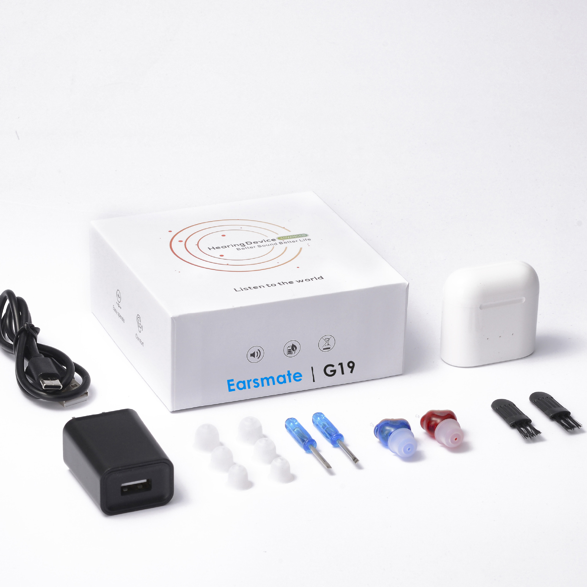 Cross-Border Hot Selling Sound Amplifier for the Elderly Deafness Magnetic Rechargeable Invisible Hearing Aid Headphone Sound Collector G19