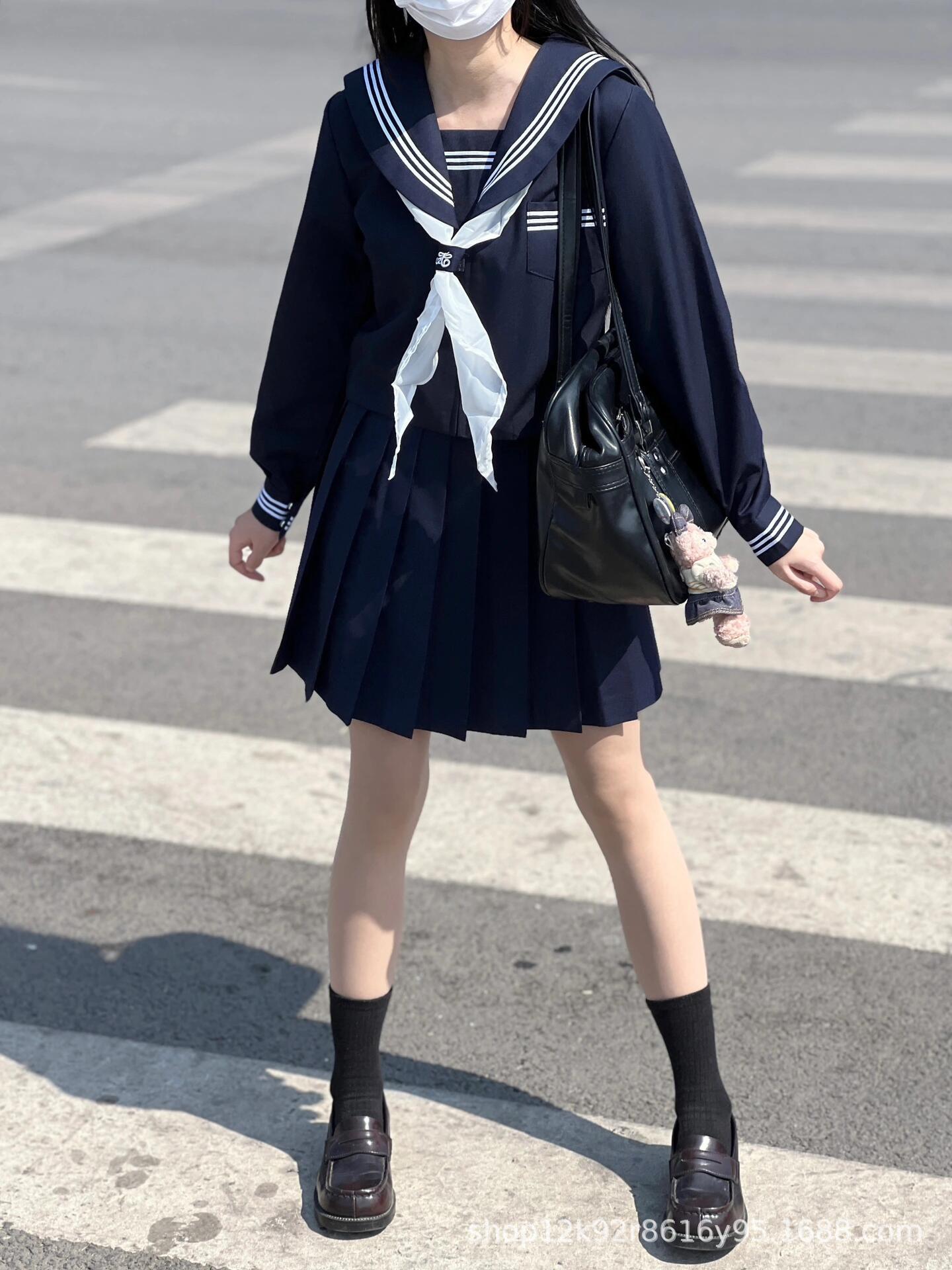 Improved Cyan Three Basic Jk Uniform suit College Style Class Suit Navy Style School for Long Sleeve Sailor Suit in stock