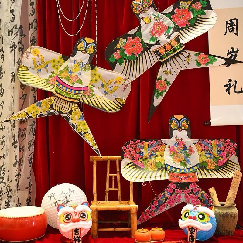 Baby One-Year-Old Gift Arrangement Kite Props Traditional Adult and Kidsren Chinese Paper Kite Retro Swallow Fish Kite
