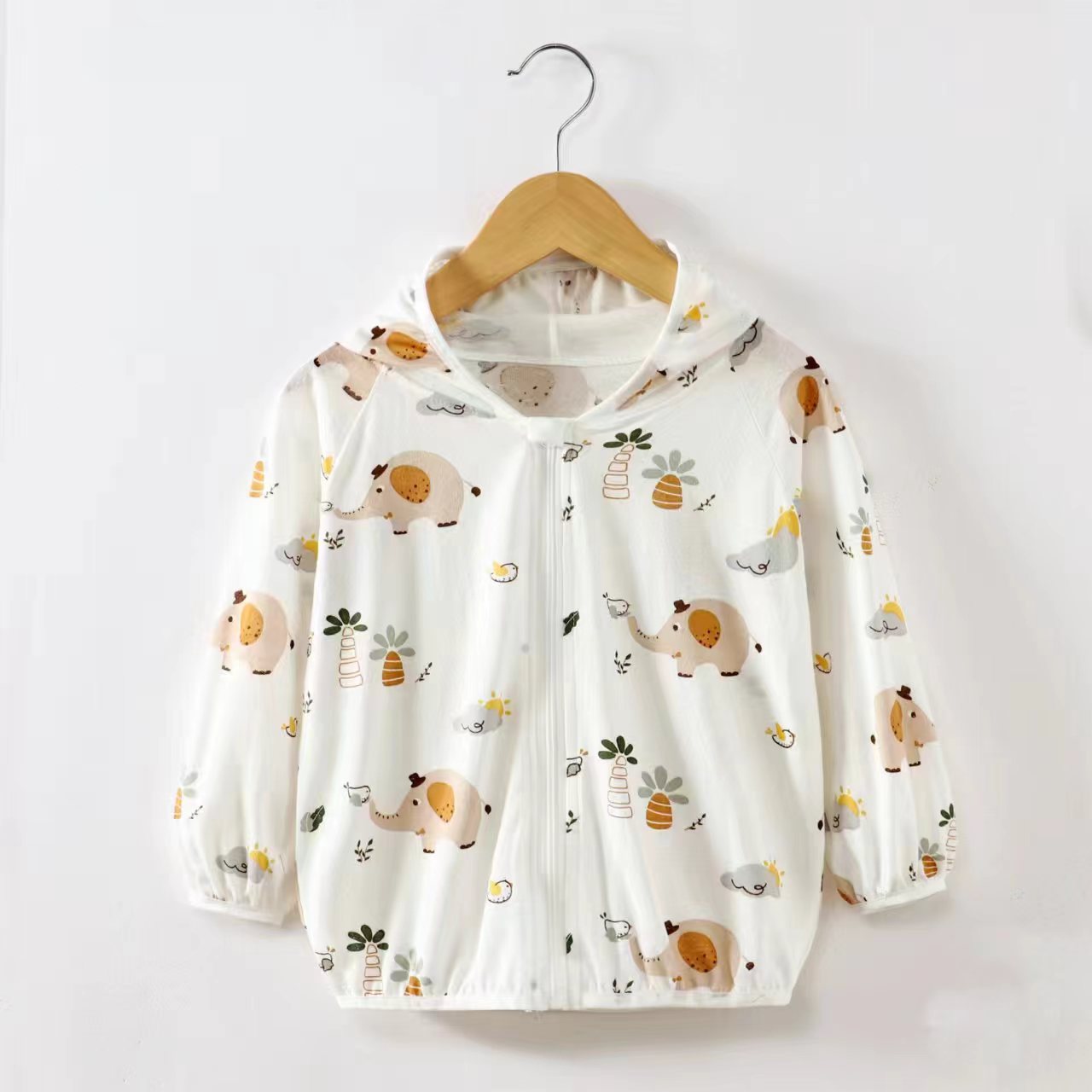 Children's Sun Protection Clothing Spring and Summer Baby Pure Cotton Outwear Thin Baby Hoodie Breathable Outwear Windproof Boys and Girls Clothing