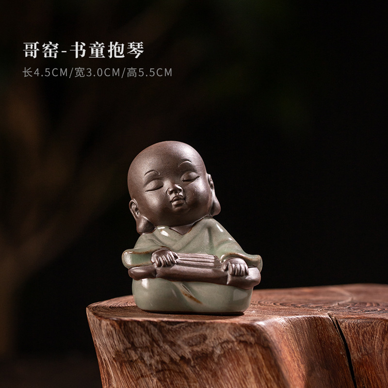 Guofeng Ceramic Ge Kiln Flower Pet Tea Pet Ornaments Tea Play Car Tea Tray Flower Pot Decorations Small Monk Boutique High-end