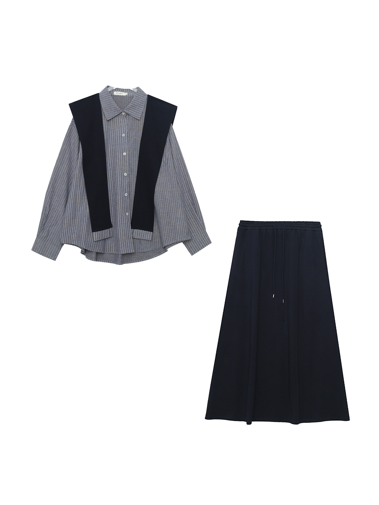 7987 Xuanchen 2025 Autumn/Winter New College Style Two-Piece Women's Set Shirt with Design Sense and Half Skirt Three-Piece Set for Women