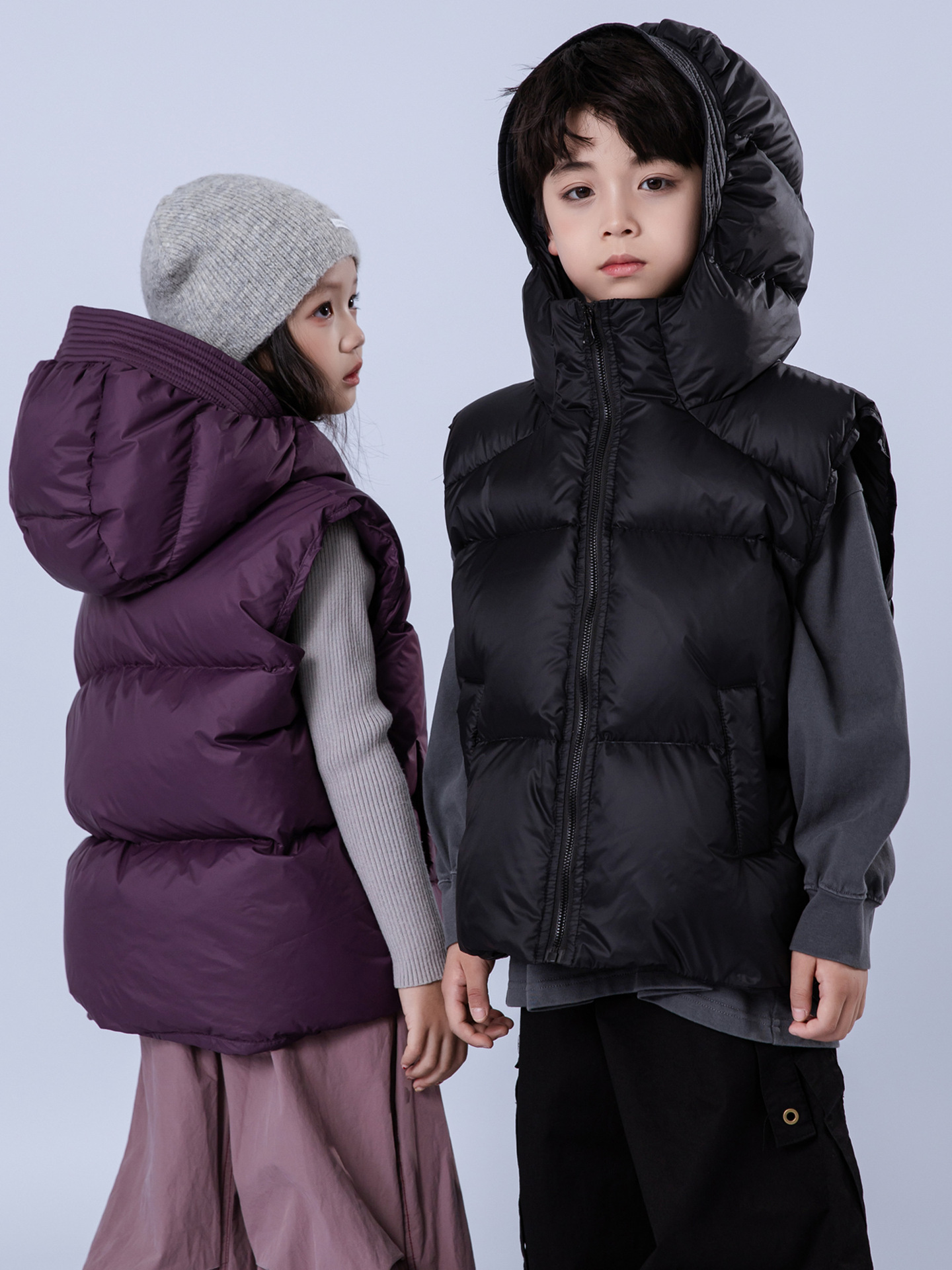 Children's Down Jacket 2024 New Vest for Boys and Girls Middle and Big Children Wearing Waistcoat Hat Thickened Vest Trendy